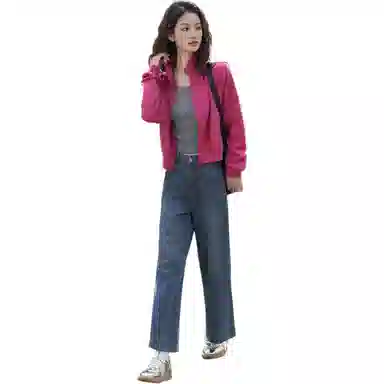 【dme】 休闲立领拉链插肩长袖夹克外套 女款 玫粉色