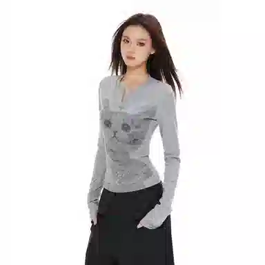 APEA Cat Print Henley Top