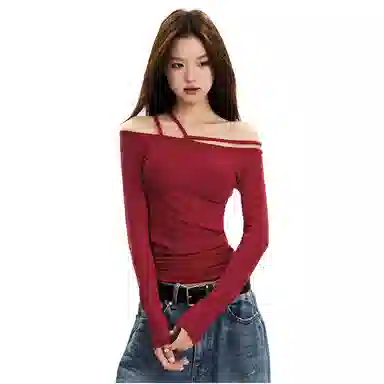 APEA Asymmetric Tie Shoulder Long Sleeve T-Shirt