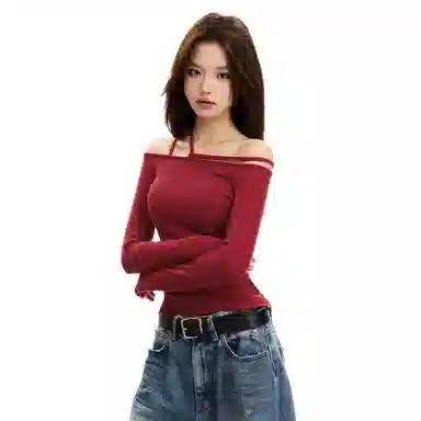 APEA Asymmetric Tie Shoulder Long Sleeve T-Shirt