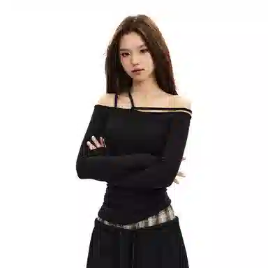 APEA Asymmetric Tie Shoulder Long Sleeve T-Shirt