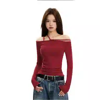 APEA Asymmetric Tie Shoulder Long Sleeve T-Shirt