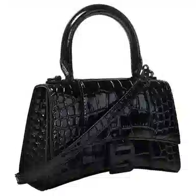 Balenciaga Hourglass Black Croc-Embossed Mini Bag