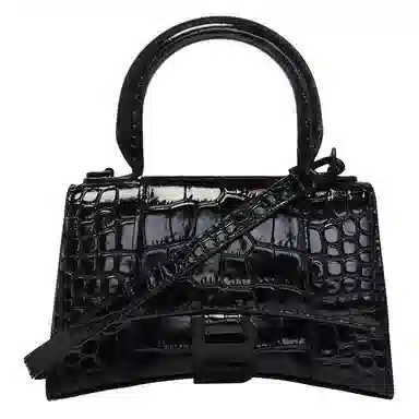 Balenciaga Hourglass Black Croc-Embossed Mini Bag