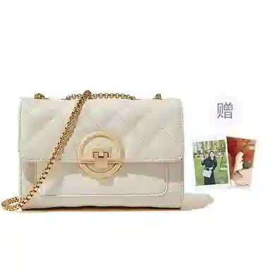 红蜻蜓 经典复古潮流时尚小众简约高级感通勤百搭菱格大容量 牛皮真皮 链条小方包斜挎单肩包 常规 女款 黑色/白色