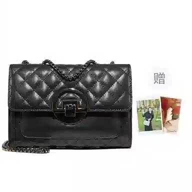 红蜻蜓 经典复古潮流时尚小众简约高级感通勤百搭菱格大容量 牛皮真皮 链条小方包斜挎单肩包 常规 女款 黑色/白色