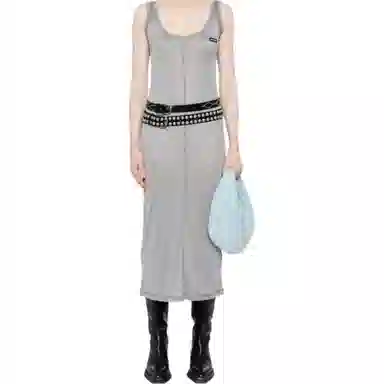 Miu Miu Letter Print Sleeveless Dress Gray