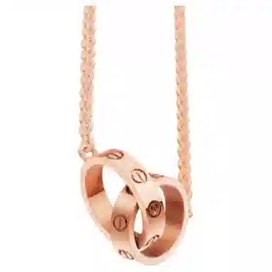 Cartier Love Double Ring Necklace 18k Rose Gold
