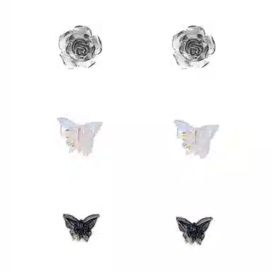 【无耳洞福利】 千桐 磁吸六件套梦幻魅蓝蝴蝶山茶花耳饰甜美气质百搭精致高级小巧设计 亚克力 耳钉 男女同款情侣款