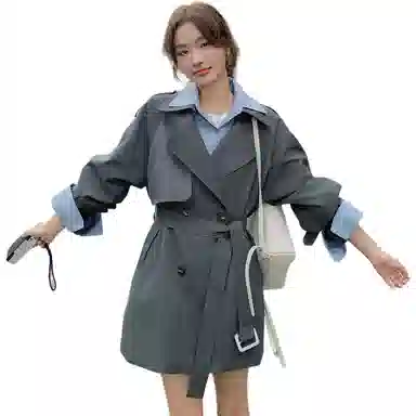 袋鼠 超火好看假两件拼接外套风衣 女款