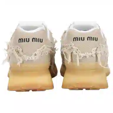 Miu Miu Round Toe Lace-Up Low Sneakers Beige