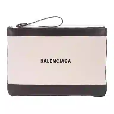 Balenciaga Canvas Leather Clutch Beige Black