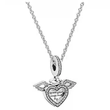 Pandora Angel Wing Heart Necklace Set Silver