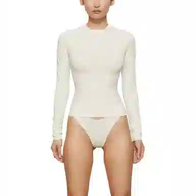SKIMS Cotton Jersey Long Sleeve Tee Bone