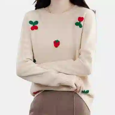 恒源祥 植物花卉套头圆领长袖毛衣 女款