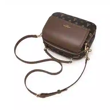 老人头 经典复古印花时尚通勤百搭 合成革 单肩手提包 女款 咖色