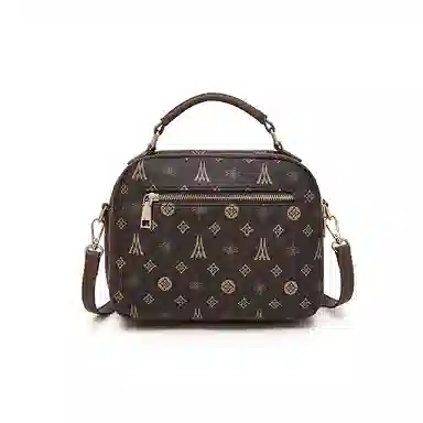 老人头 经典复古印花时尚通勤百搭 合成革 单肩手提包 女款 咖色