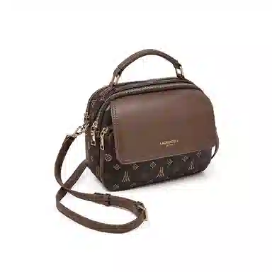 老人头 经典复古印花时尚通勤百搭 合成革 单肩手提包 女款 咖色