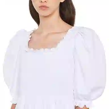 Miu Miu SS22 Embroidered Puff Sleeve Dress White