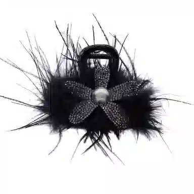 丹琴 花朵羽毛抓夹款秋冬后脑勺盘发猫猫鲨鱼夹子头饰 亚克力 发夹 女款