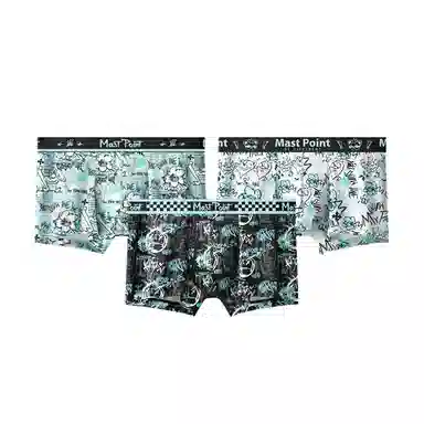 MAST POINT Plant Floral Cartoon Print Boxer Briefs 3-Pack