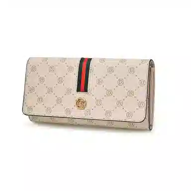 老人头 经典复古老花高级感长款多卡位通勤百搭票夹钱夹 合成革 钱包 男女同款情侣款 咖色