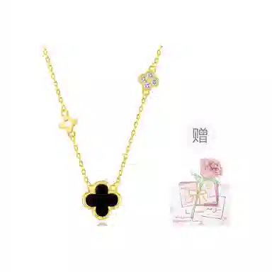 【999足银|幸运四叶草】 央创时尚 中国黄金 气质锁骨链新中式轻奢小众简约时尚日常百搭吊坠告白礼盒好运 玉髓 项链 女款