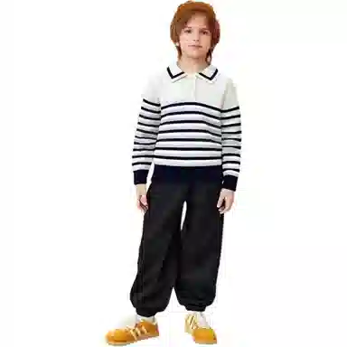 十月妈咪毛衣 线衫条纹翻领 儿童款