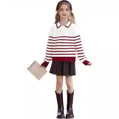 十月妈咪毛衣 线衫条纹翻领 儿童款