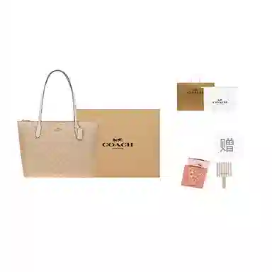 COACH Zip Top Tote 30 Beige