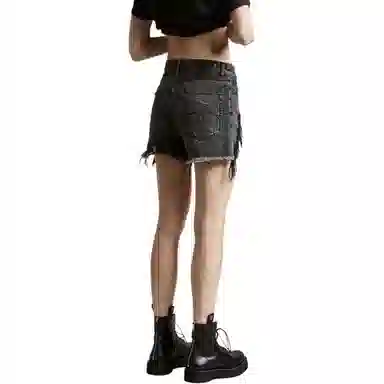 R13 Distressed Denim Shorts Black