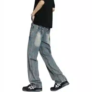 大白鲨 小众设计感闪电纹牛仔裤 男女同款