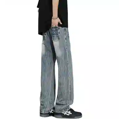 大白鲨 小众设计感闪电纹牛仔裤 男女同款