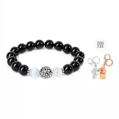 琅风 转运珠新中式高级感小众设计好运铃铛潮流百搭天然 黑曜石 手串 男女同款情侣款