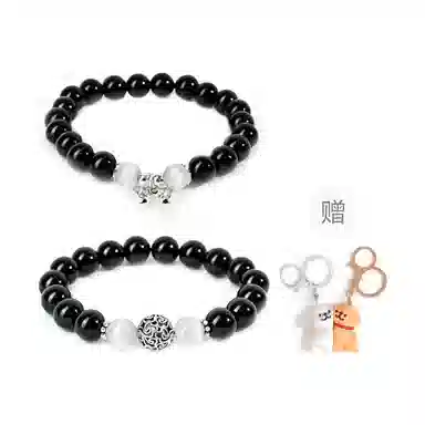 琅风 转运珠新中式高级感小众设计好运铃铛潮流百搭天然 黑曜石 手串 男女同款情侣款
