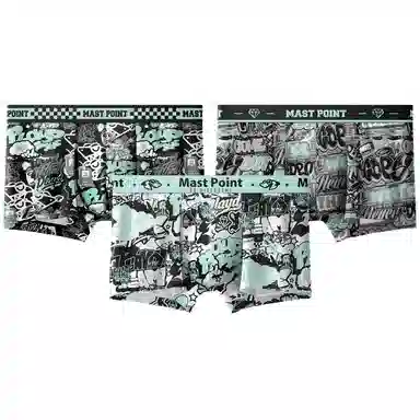 MAST POINT Plant Floral Cartoon Print Boxer Briefs 3-Pack
