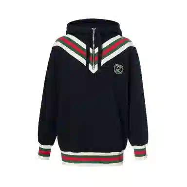 Gucci SS23 Striped Logo Hoodie Navy