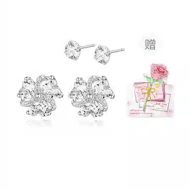 【999银养耳洞】 央创时尚 三叶花爱心花瓣经典造型 小巧精致闪耀 迷人优雅气质简约不易过敏#好运表白礼盒装 足银 耳钉 男女同款情侣款