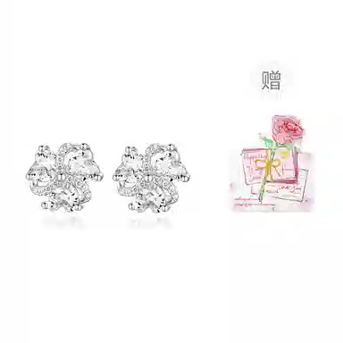 【999银养耳洞】 央创时尚 三叶花爱心花瓣经典造型 小巧精致闪耀 迷人优雅气质简约不易过敏#好运表白礼盒装 足银 耳钉 男女同款情侣款