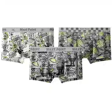 MAST POINT Plant Floral Cartoon Print Boxer Briefs 3-Pack