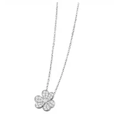 Van Cleef & Arpels Frivole Pendant Small Full Diamond 18k White Gold Necklace
