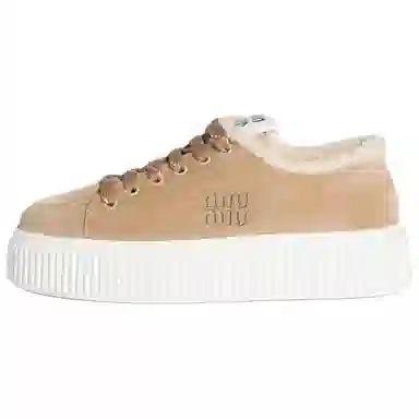 Miu Miu Round Toe Low Top Sneakers Light Brown