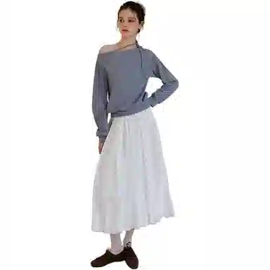 哒头下雨不愁 纯色适中宽松高腰休闲长裙 女款