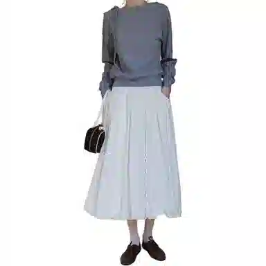 哒头下雨不愁 纯色适中宽松高腰休闲长裙 女款