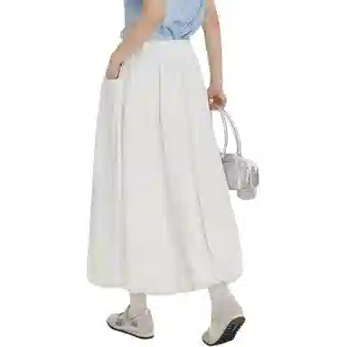 哒头下雨不愁 纯色适中宽松高腰休闲长裙 女款