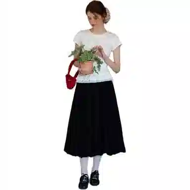 哒头下雨不愁 纯色适中宽松高腰休闲长裙 女款