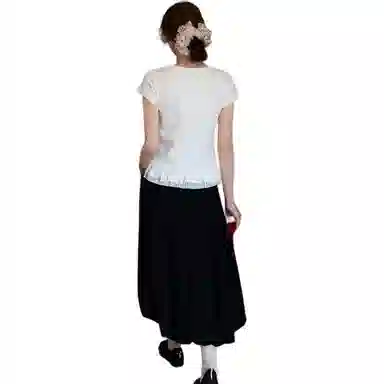 哒头下雨不愁 纯色适中宽松高腰休闲长裙 女款