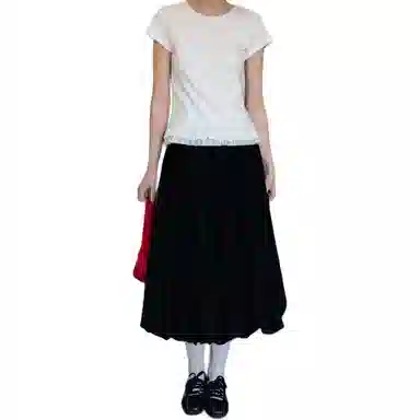 哒头下雨不愁 纯色适中宽松高腰休闲长裙 女款