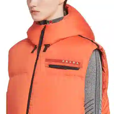 Prada Logo Multi-Pocket Zipper Vest Orange