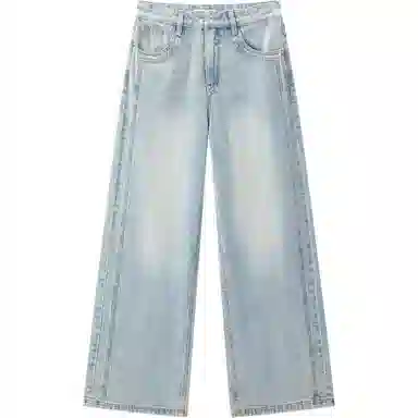 太平鸟 纯色口袋高腰直筒牛仔裤 女款